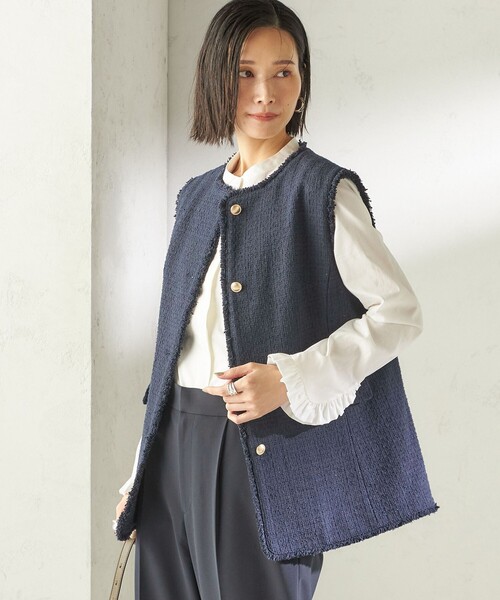 SHIPS（シップス） ベスト ジレ ランダム ラメ ノーカラー ボックス