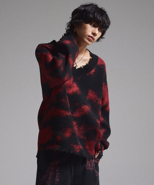 セーター ニット 「GRANCY」Spray Damaged V-neck Wool Knit / スプレーダメージVネックウールニット_4