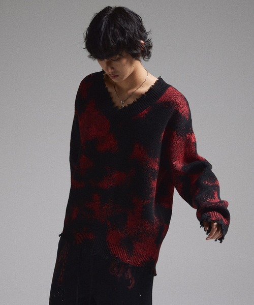 セーター ニット 「GRANCY」Spray Damaged V-neck Wool Knit / スプレーダメージVネックウールニット_5
