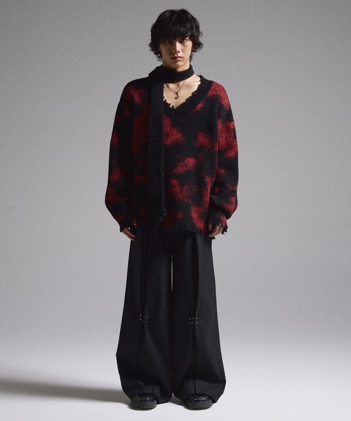 GRANCY セーター ニット 「GRANCY」Spray Damaged V-neck Wool Knit
