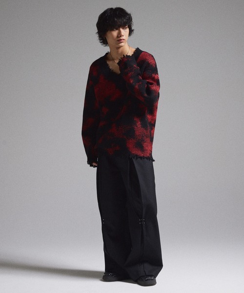 GRANCY セーター ニット 「GRANCY」Spray Damaged V-neck Wool Knit