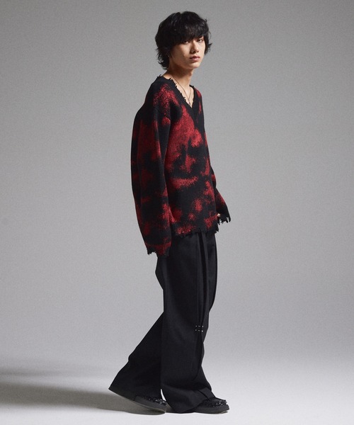 GRANCY セーター ニット 「GRANCY」Spray Damaged V-neck Wool Knit