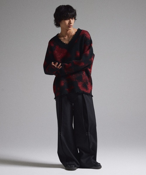 GRANCY セーター ニット 「GRANCY」Spray Damaged V-neck Wool Knit