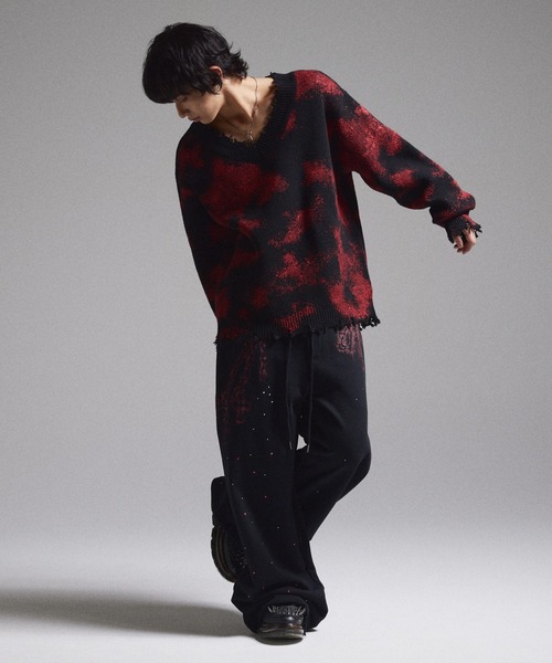 GRANCY セーター ニット 「GRANCY」Spray Damaged V-neck Wool Knit