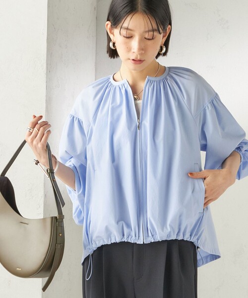 ブルゾン アウター 「接触冷感 / 撥水加工」TEXBRID(R) タフタ ギャザー 羽織 ブルゾン レディース