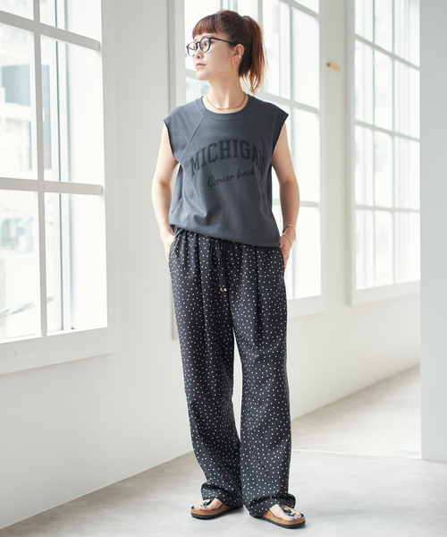 ワイドパンツ パンツ 「WEB限定 / 追加」ドットプリントイージーストレートパンツ レディースの画像