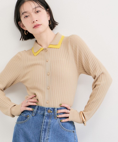 LE CERCLE par rope' カーディガン レイヤードカラーポロカーディガン