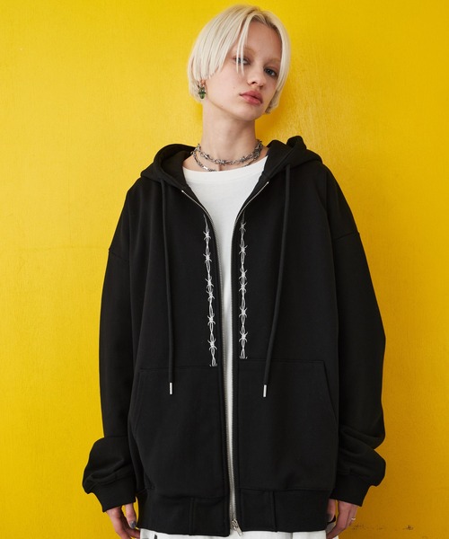 「AIVER」 ジップアップパーカー SMALL チャコールグレー メンズ_画像2
