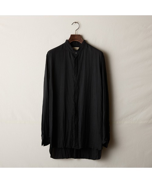 スズキタカユキ　薄手リネンシャツ　ブラック suzuki takayuki（スズキタカユキ） シャツ standing-collar shirt
