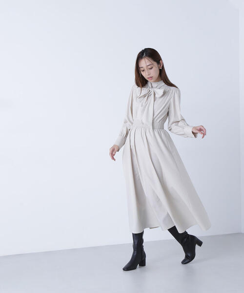 「NATURAL BEAUTY BASIC」 長袖ワンピース MEDIUM ネイビー レディースの画像