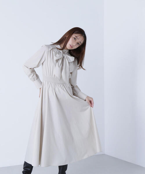 「NATURAL BEAUTY BASIC」 長袖ワンピース MEDIUM ネイビー レディースの画像