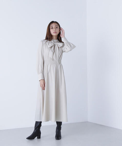 「NATURAL BEAUTY BASIC」 長袖ワンピース MEDIUM ネイビー レディースの画像