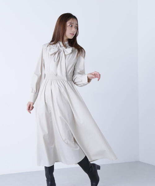 「NATURAL BEAUTY BASIC」 長袖ワンピース MEDIUM ネイビー レディースの画像