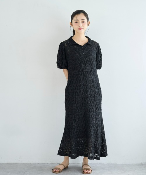 mil（ミル） ワンピース 夏 半袖 総レース ポロ衿 マーメイド