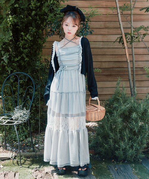 美品160トッカ♡切替ニットフリルワンピース♡リバティアーカイブライラック日本製 OLIVE des OLIVE（オリーブデオリーブ） ワンピース Piqniqueレース