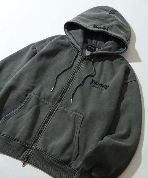 「THRASHER」 ジップアップパーカー L チャコール メンズ_画像3