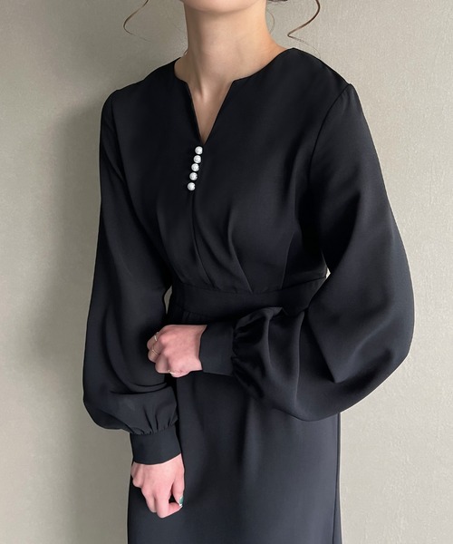 「junoah」 長袖ワンピース MEDIUM ブラック レディース_画像2