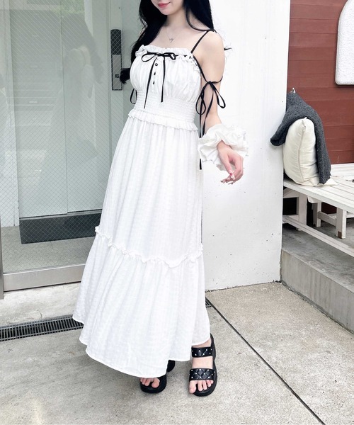 INGNI（イング） ワンピース 配色リボンティアードロングワンピース