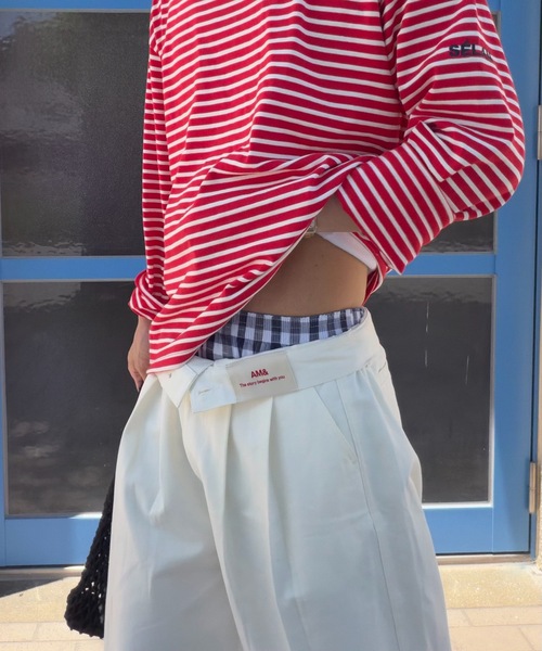 ワイドパンツ チノパン 「ユニセックス」ウエストネーム2タックワイドストレートチノパンツ メンズ レディース | SELAN | 10