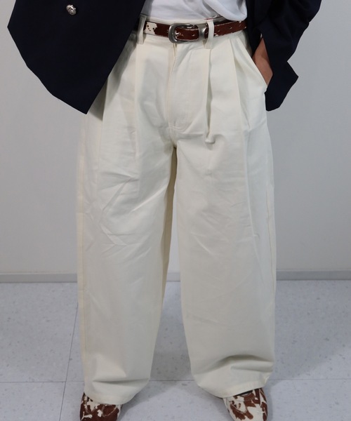 19SO ホワイト チノパン ワイドストレート SELAN ワイドパンツ チノパン 「ユニセックス」ウエストネーム2タック