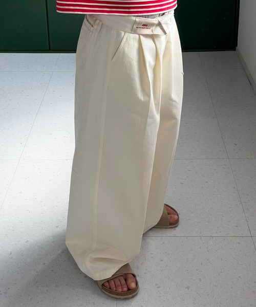ワイドパンツ チノパン 「ユニセックス」ウエストネーム2タックワイドストレートチノパンツ メンズ レディース | SELAN | 19