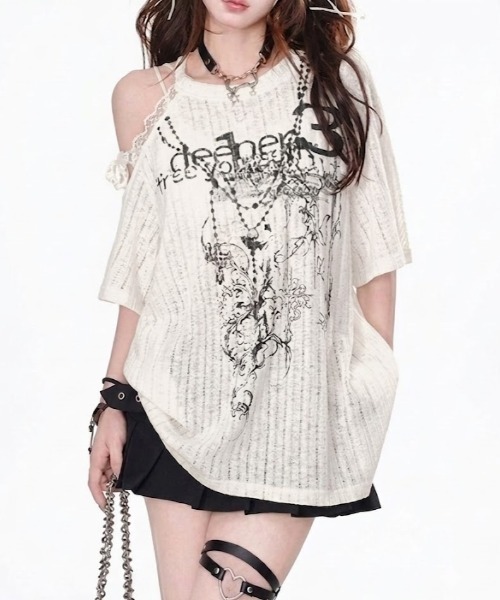 lilful tシャツ 半袖 「26年春夏新作」Y2Kグランジ ダメージ加工