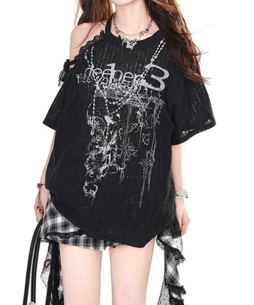 00's DIESEL シワ加工変形ベスト 黒 フリンジ グランジ y2k lilful tシャツ 半袖 「26年春夏新作」Y2Kグランジ ダメージ加工