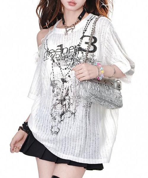 lilful tシャツ 半袖 Y2Kグランジ ダメージ加工 グラフィック