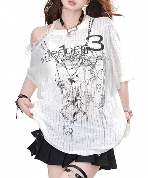 lilful tシャツ 半袖 「26年春夏新作」Y2Kグランジ ダメージ加工