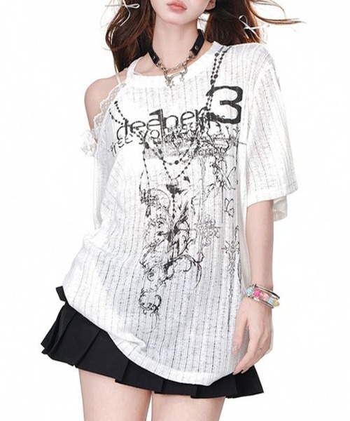 lilful tシャツ 半袖 「26年春夏新作」Y2Kグランジ ダメージ加工