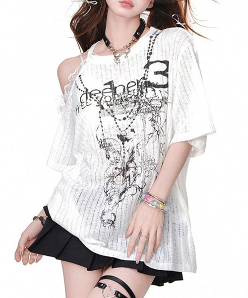 lilful tシャツ 半袖 「26年春夏新作」Y2Kグランジ ダメージ加工
