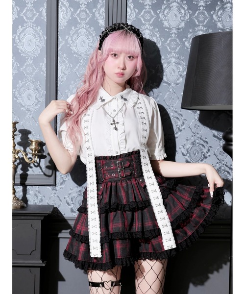 刺繍レースブラウス 半袖 ホワイトフリルネック　nominate milano NOEMIE（ノエミー） ブラウス シャツ 半袖 襟刺繍レースホック