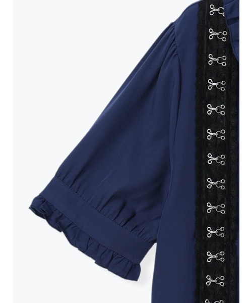 新品未使用　タグ付き　ヘルノ　ネイビー フリル付き半袖ブラウス　Tシャツ NOEMIE（ノエミー） ブラウス シャツ 半袖 襟刺繍レースホック