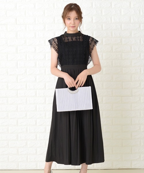 Lace Ladies ドレス スタンドネックレースデザインワンピース