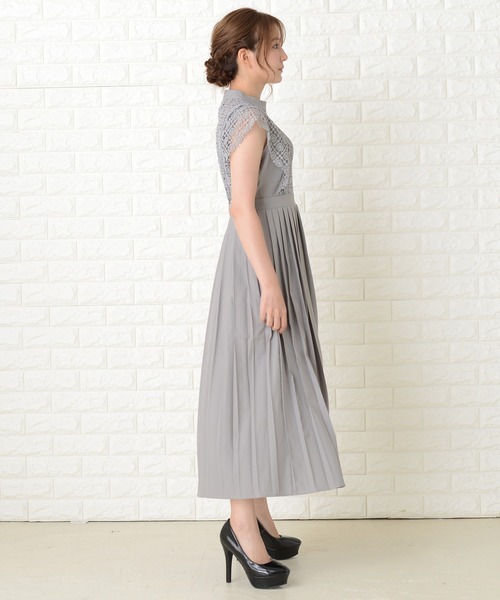 Lace Ladies ドレス スタンドネックレースデザインワンピース