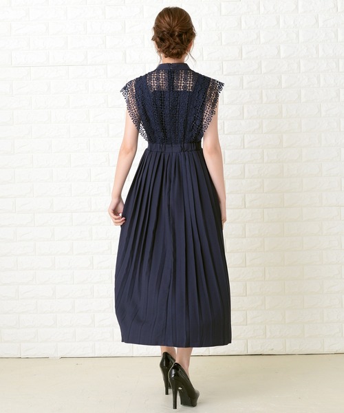 Lace Ladies ドレス スタンドネックレースデザインワンピース