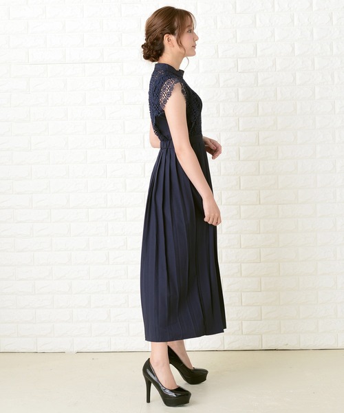 Lace Ladies ドレス スタンドネックレースデザインワンピース