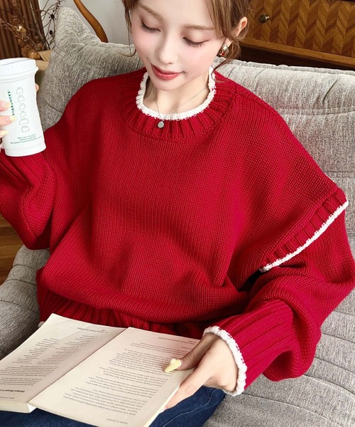 moment+ ニット セーター 「累計販売枚数1万枚突破！」ローゲージ配色