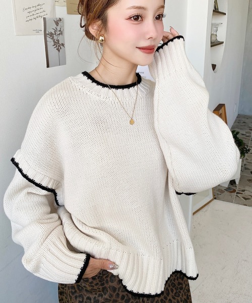 定価1万円以上引き！美品！ロゴモノグラムニットプルオーバー / ネイビー FREAK'S STORE ニット セーター 袖ロゴ ニット/プルオーバー