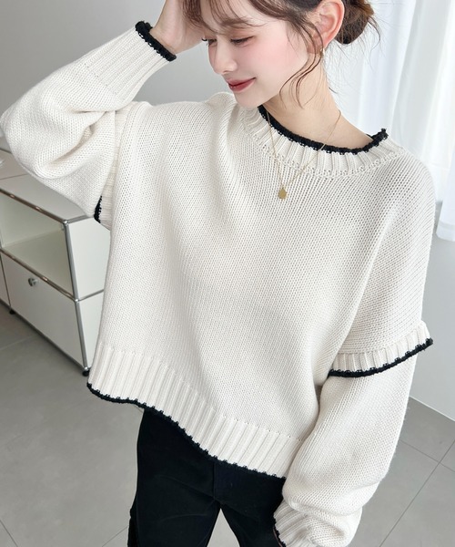 moment+ ニット セーター 「累計販売枚数1万枚突破！」ローゲージ配色