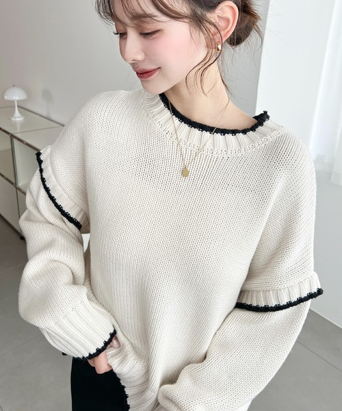 moment+ ニット セーター 「累計販売枚数1万枚突破！」ローゲージ配色