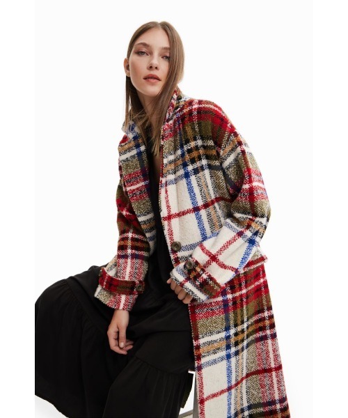 Desigual XL チェック柄ロングコート Desigual XL チェック柄ロングコート