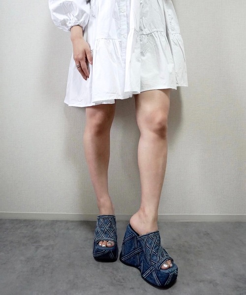 【美品】Jeffrey Campbell 厚底デニムミュール 38 24cm Jeffrey Campbell サンダル 厚底デニムサンダル レディース