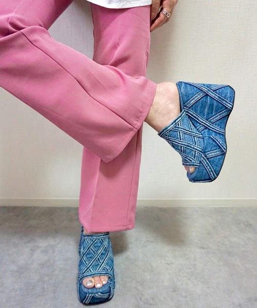 ジェフリーキャンベル デニムサンダル 青 ブルー サックス Jeffrey Campbell サンダル 厚底デニムサンダル レディース