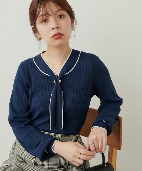 natural couture ニット WEB限定 / パール付きボウタイバイ