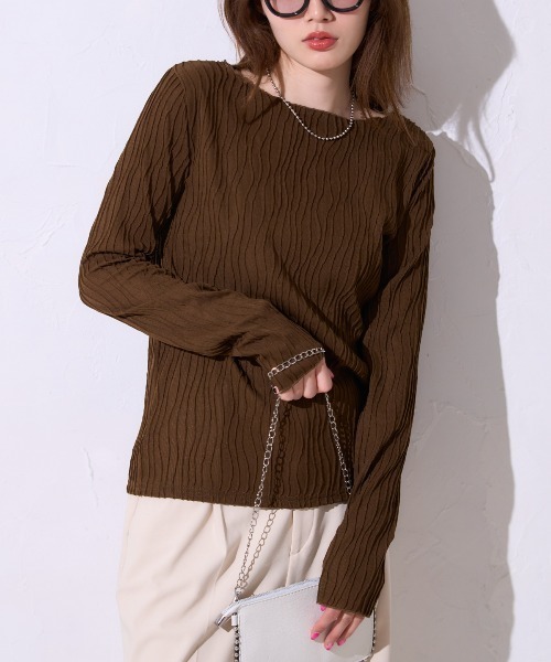TRIANGLE PALETTE tシャツ ウェーブストライプメロー長袖トップス