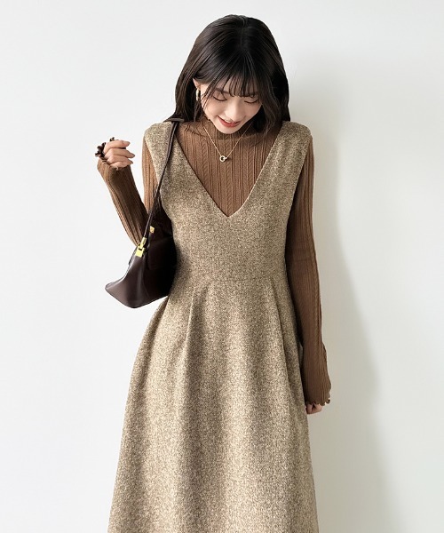 COCOMOMO ワンピース メリハリシルエット Vネックフレア ジャンパー