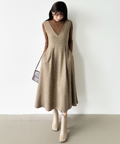 【美品】MHL. ♩コットンウールドリル ジャンパースカート ワンピース THOUSAND MILE（サウザンドマイル） ウールライク スリーブレス