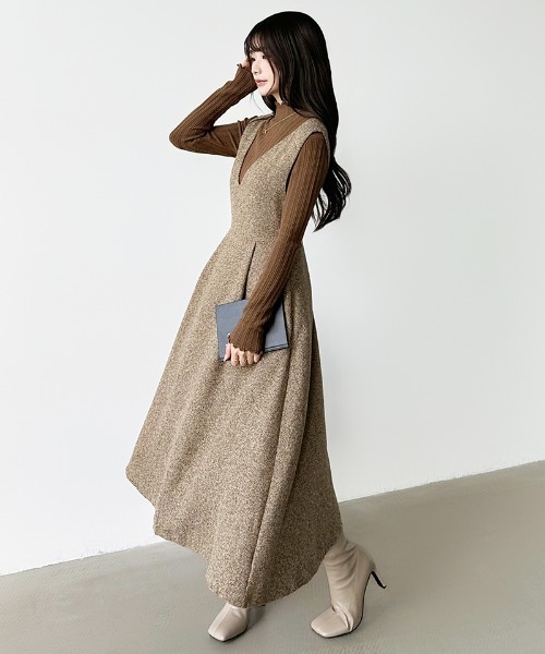 COCOMOMO ワンピース メリハリシルエット Vネックフレア ジャンパー