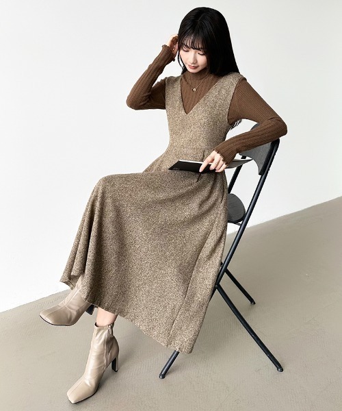 COCOMOMO ワンピース メリハリシルエット Vネックフレア ジャンパー
